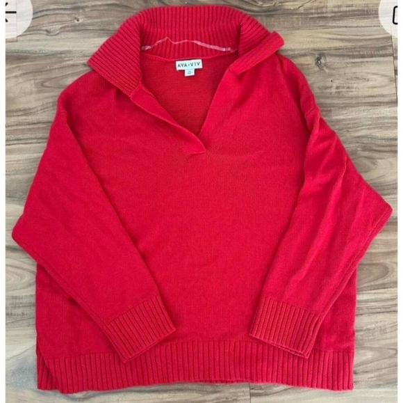 Women's V-Neck Long Sleeve Mock Turtleneck Red Sweater 3X - Picture 1 of 11